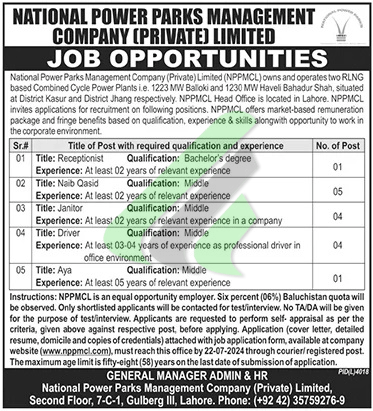 National Power Parks Management Company Jobs 2024 Advertisement 