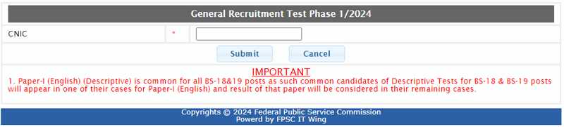 FPSC Roll No Slips 2024 Admission Certificate Download 