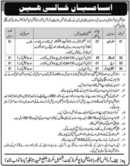 Ammunition Depot Sakrand Jobs 2024 Advertisement 