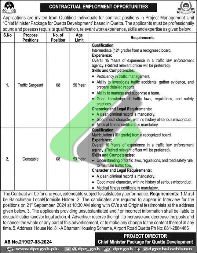 CM Package for Quetta Development Jobs 2024 Advertisement 