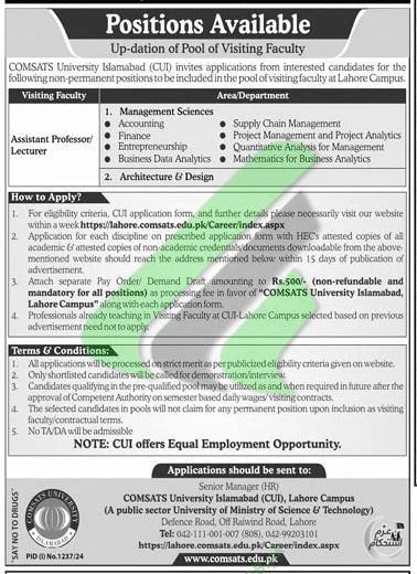 CUI Islamabad Jobs 2024 Advertisement 