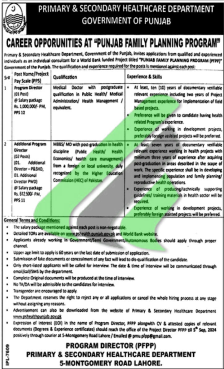 Healthcare Department Punjab Jobs Advertisement: