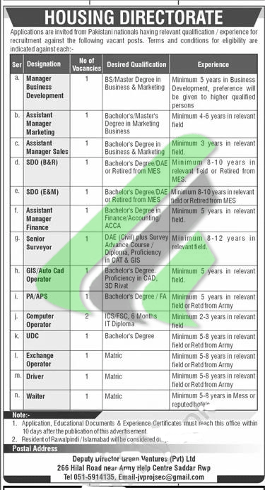 Housing Directorate Jobs 2024 Advertisement