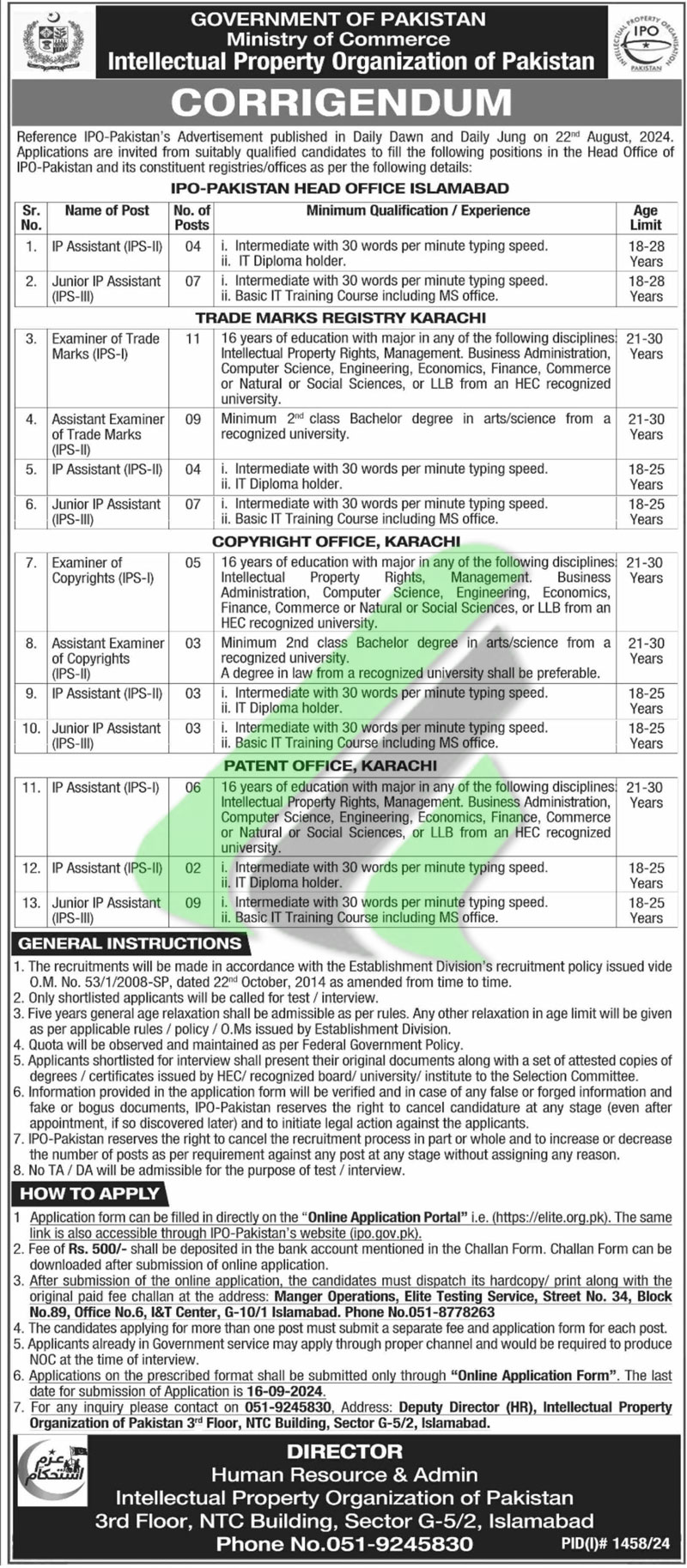 Intellectual Property Organization Jobs 2024 Advertisement