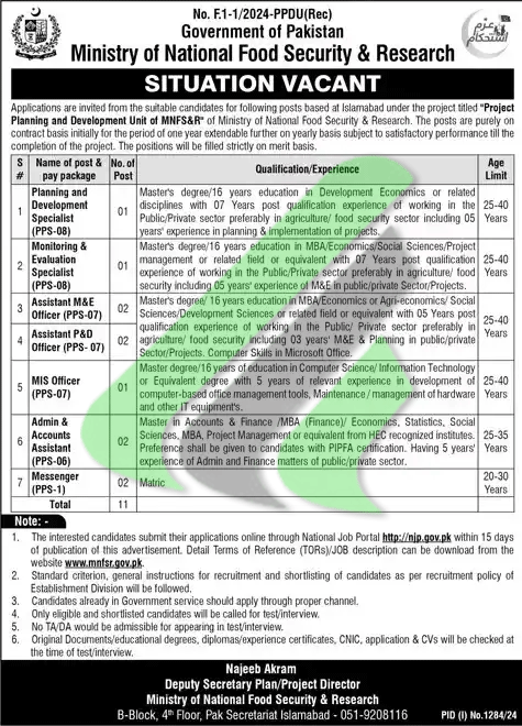 MNFSR Jobs 2024 Advertisement 