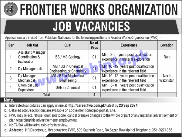 FWO Jobs 2024 Advertisement 