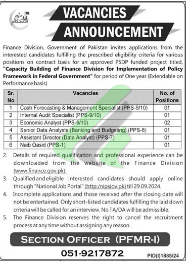 Finance Division Jobs 2024 Advertisement