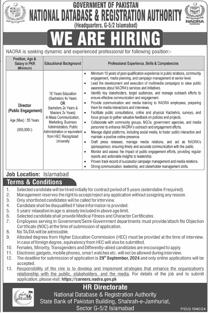 Latest NADRA Jobs 2024 Advertisement