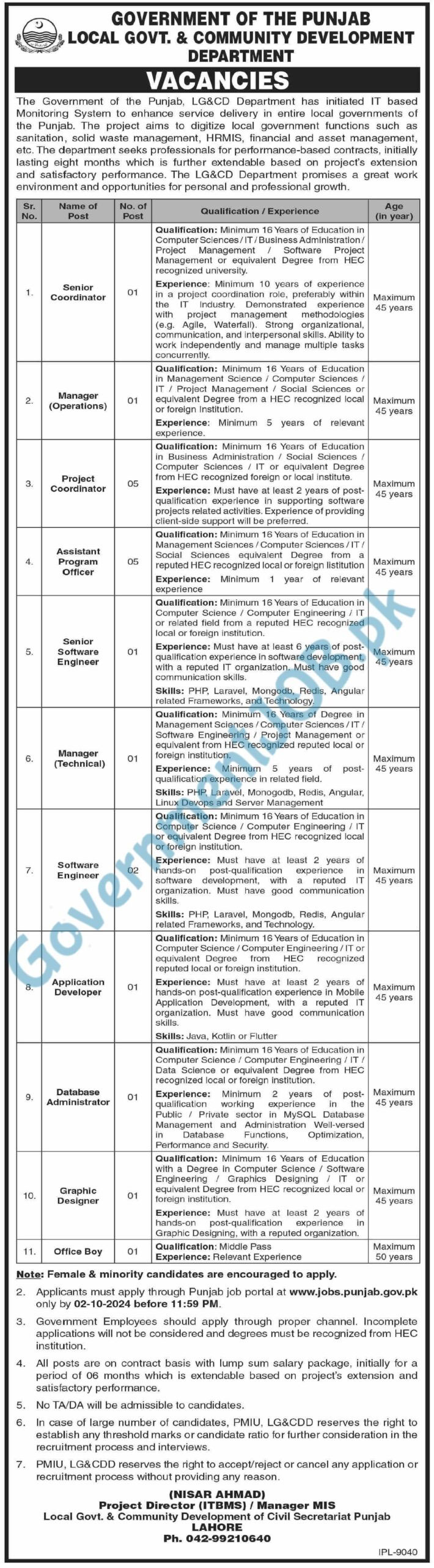 Local Government & Community Development Department LG&CD Jobs 2024 Advertisement 