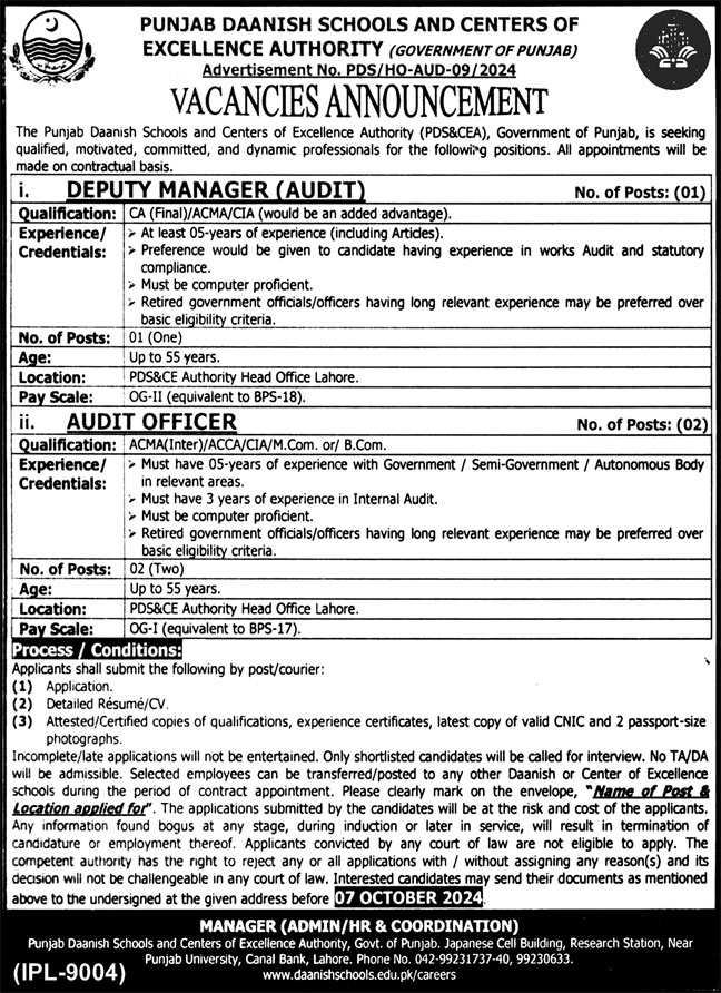 Punjab Daanish School Jobs 2024 Advertisement