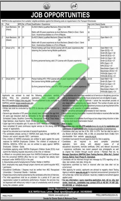 Water and Power Development Authority Jobs 2024 Advertisement